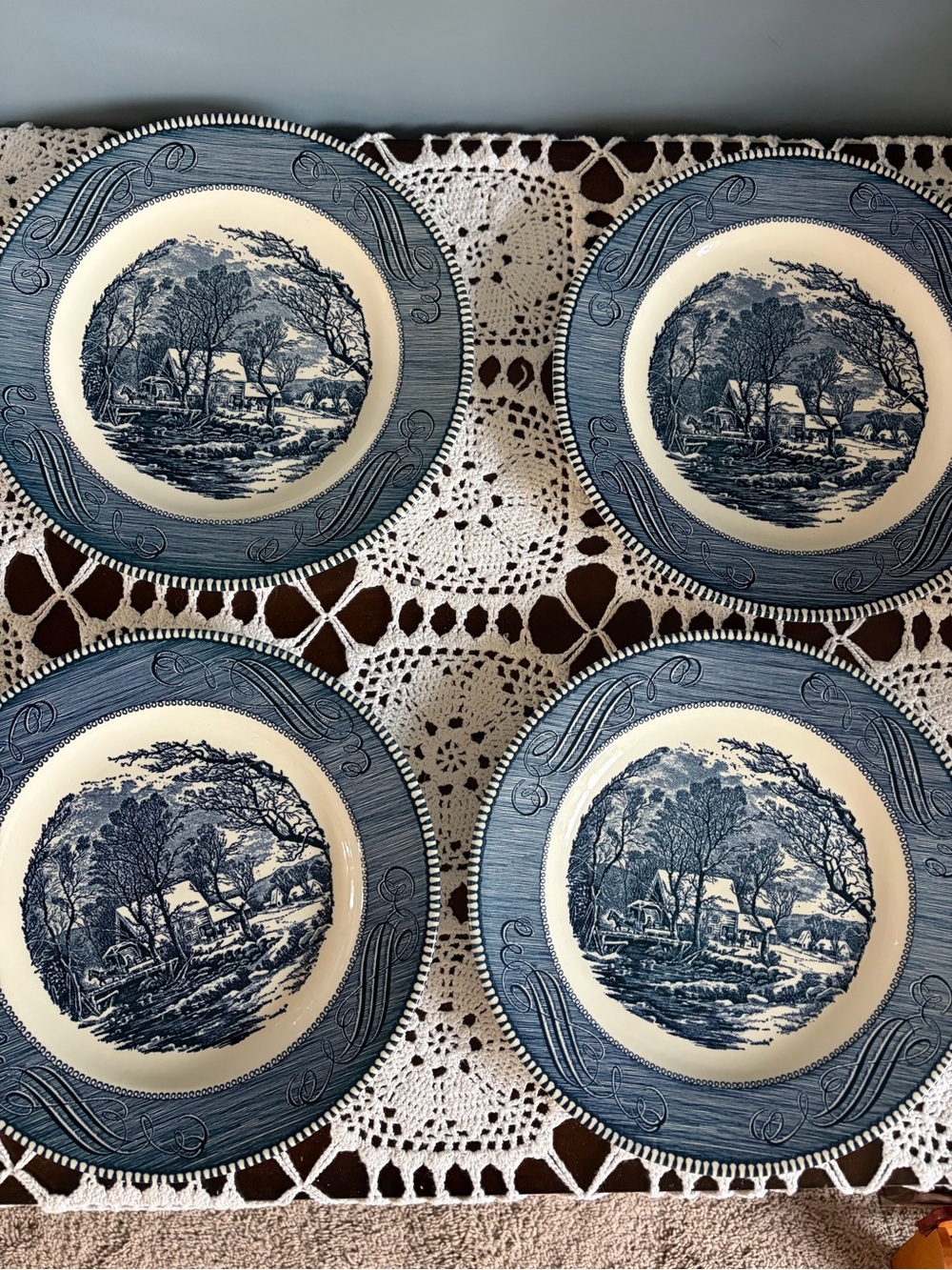 Currier and Ives The Old Grist Mill By Royal Ceramic Dinner Plates - Set of 4